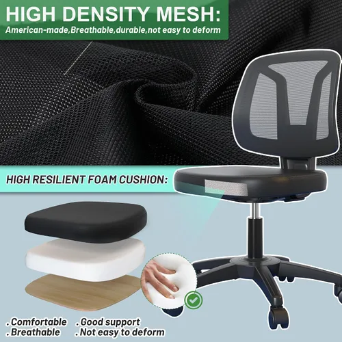 Vista 4 de Silla de oficina giratoria sin brazos de escritorio sin brazos de altura ajustable y soporte lumbar para el hogar