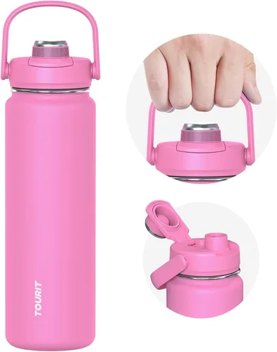 Vista 14 de TOURIT Botella de agua aislada de 32 onzas, botella de acero inoxidable con popote, aislamiento al vacío de doble pared para bebidas frías