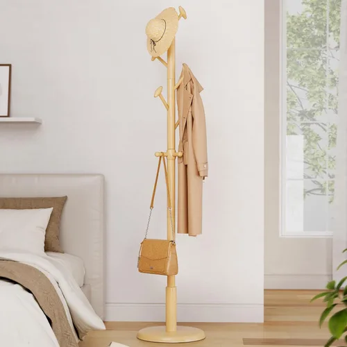 Vista 10 de Taitiy Perchero de madera maciza independiente con 10 ganchos para dormitorio, sala de estar, entrada, soporte resistente para sombreros, abrigos