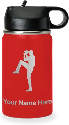 Vista 13 de LaserGram Botella de agua personalizada, jarra de béisbol, acero inoxidable de doble pared aislada al vacío con popote superior, regalo grabado Negro