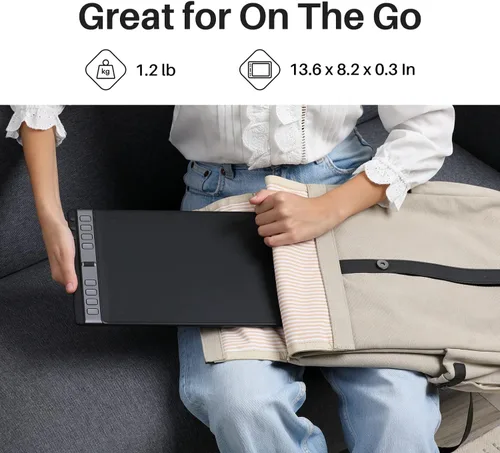 Vista 6 de HUION Inspiroy - 2 tabletas de dibujo grandes con rueda de desplazamiento, 3 juegos de 8 teclas personalizadas, bolígrafo sin batería para arte