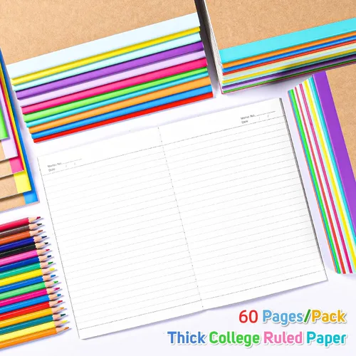 Vista 4 de Cuadernos de composición para la escuela, paquete de 36 diarios con 36 calcomanías motivacionales, 60 páginas con rayas universitarias