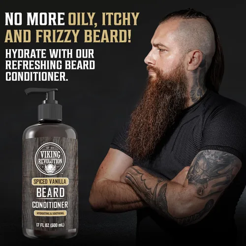 Vista 2 de Viking Revolution Acondicionador de barba de vainilla especiada para hombres con aceite de argán y aceite de jojoba, suavizante y fortalecedor