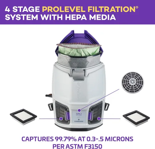 Vista 4 de ProTeam GoFit 3 Aspiradora de Mochila Comercial con Kit de Herramientas de Vara de Dos Piezas Multisuperficie Xover, 3 cuartos de galón, Con Cable