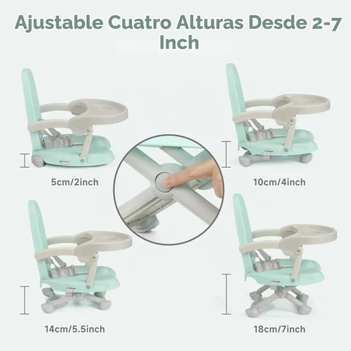 Vista 3 de YOLEO Silla alta para bebé, asiento elevador para mesa de comedor, sillas altas plegables con alturas ajustables, asiento elevador de viaje con Verde