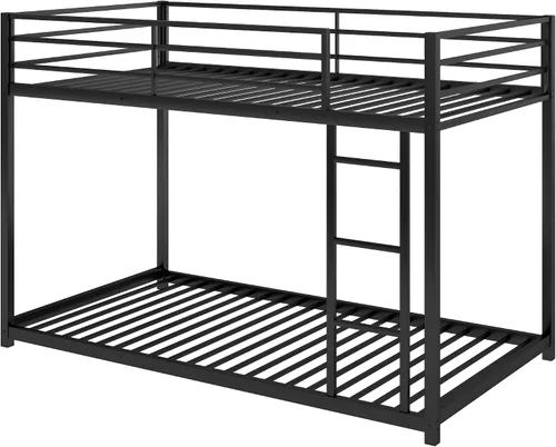 Vista 8 de Litera baja individual sobre individual con escalera, litera de metal con barandillas de seguridad para niños, adolescentes y adultos, no requiere