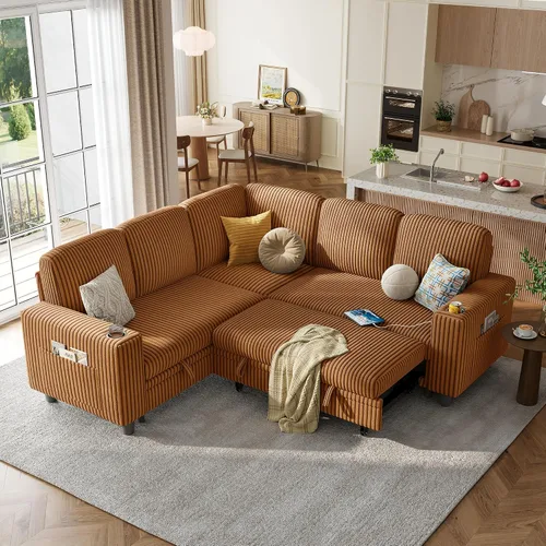 Vista 14 de LINSY HOME Sofá Loveseat con Almacenamiento - Cómodo Sofá de Pana Suave de 2 Plazas con Carga USB y Portavasos, Loveseat de Asiento Profundo