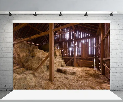 Vista 2 de Yeele Fondo de fotografía de granero occidental de 10 x 8 pies, pacas de heno, pajares de heno, fondo de fotos rurales, cobertizo de madera retro