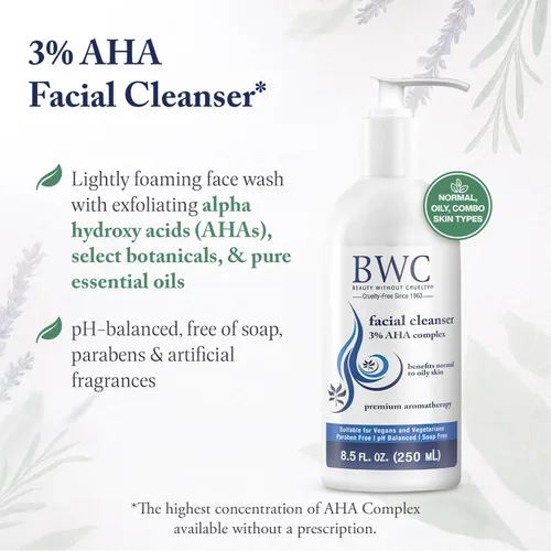 Vista 3 de Beauty Without Cruelty AHA Limpiador facial paquete de 2 – Lavado facial exfoliante con botánicos y aceites esenciales, beneficios normales a piel