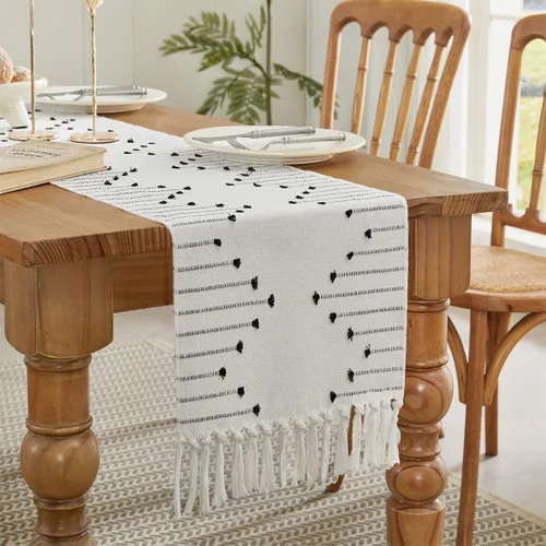 Vista 6 de Wracra Camino de Mesa Bohemio, Caminos de Mesa de Macramé Tejidos de Algodón Natural de 36 Pulgadas de Largo para Decoración del Hogar de Granja