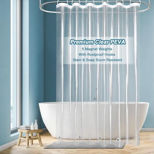 Vista 11 de EurCross Forro transparente de cortina de ducha de 60 x 72 pulgadas, sin PVC, impermeable, PEVA, forro de cortina de ducha para baño pequeño con 5
