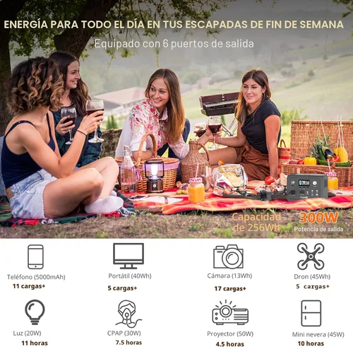 Vista 3 de ALLWEI Estación de Energía Portátil 300W, Generador Solar de 280Wh con Toma de CA de Onda Senoidal Pura de 110V, Generador de Batería de Litio