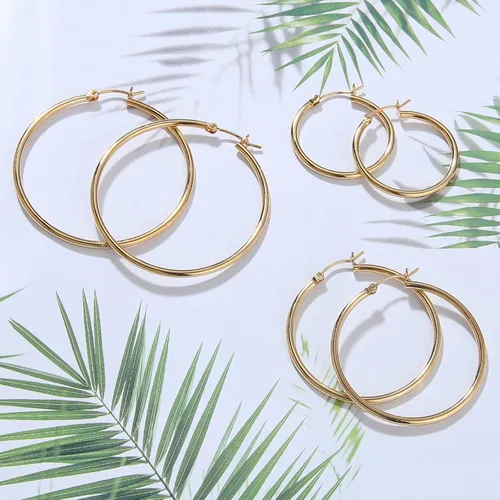 Vista 6 de Aretes de aro de oro para mujer chapados en oro real de 14 quilates con poste de plata de ley 925 Dorado