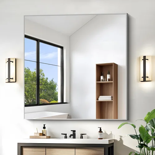 Vista 48 de KOCUUY Espejo de baño negro, espejo rectangular de 24 x 18 pulgadas para sobre el fregadero, espejo de pared decorativo moderno para dormitorio