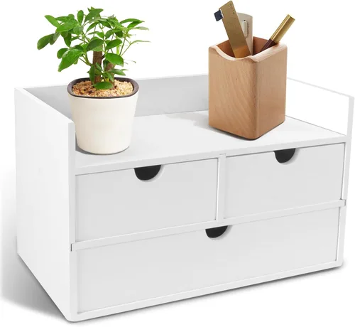 Vista 8 de Charmewooden Organizador de escritorio con cajones, organizador de cajones para encimera, cajones para escritorio, hogar, oficina, espacio