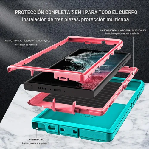 Vista 4 de YKHJKLEC Funda para Samsung Galaxy S22 Ultra, con 2 piezas [protector de pantalla de TPU flexible autorreparable y protector de lente de cámara]