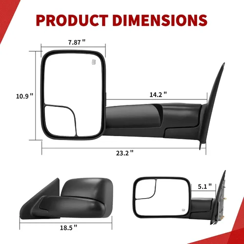 Vista 6 de YITAMOTOR Espejo de remolque compatible con Tacoma 2005 2006 2007 2008 2009 2010 2011 2012 2013 2014 2015 Espejo lateral plegable manualmente