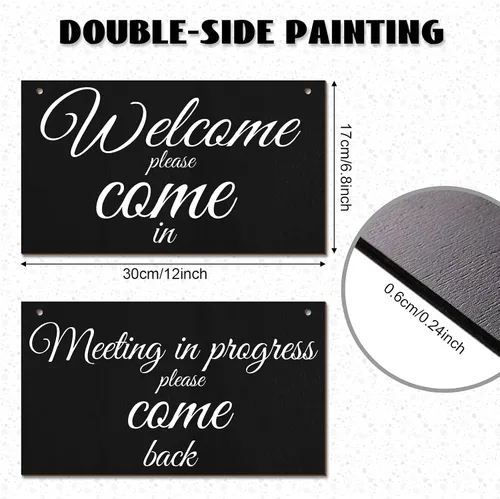 Vista 2 de Jetec Letrero de madera reversible con texto en inglés "Meeting in Progress Do Not Disturb", para puerta de reunión en casa, oficina, puerta