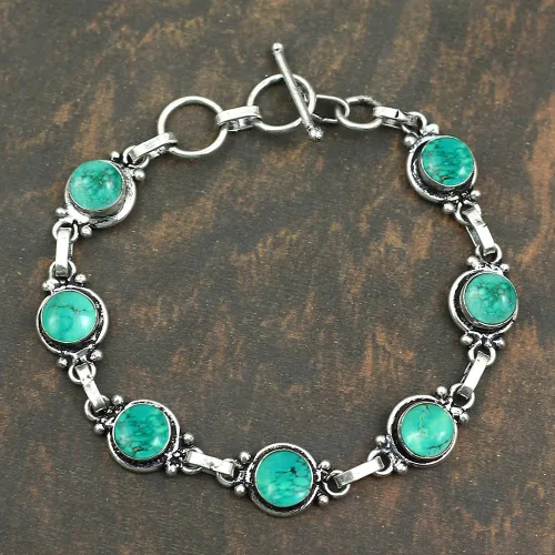 Vista 28 de Round Shape Natural & Synthetic Gemstones Silver Plated Bracelets for Women - Vintage Bohemian Style Handmade Birthstone Adjustable Link Bracelet