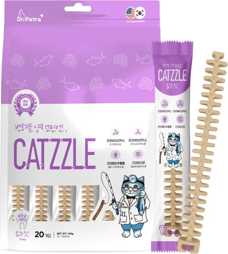 Vista 12 de CATZZLE Golosinas para gatos, masticables dentales para gatos de interior, limpieza de dientes de gato, aperitivos para el cuidado dental – control