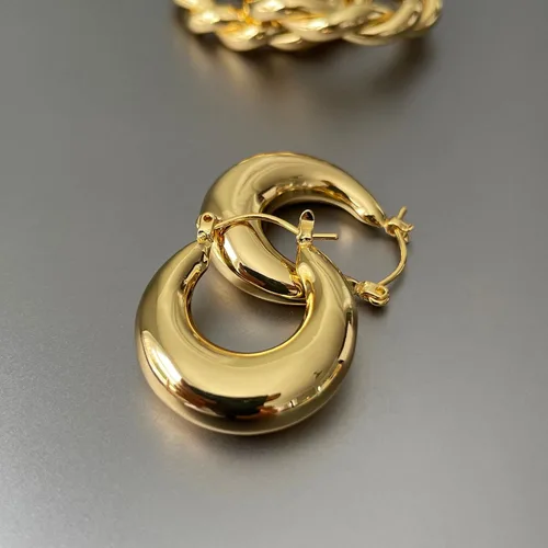 Vista 57 de Aretes de aro gruesos de oro para mujer, chapados en oro de 14 quilates, aretes de aro triple, hipoalergénicos, a la moda, aretes de aro gruesos