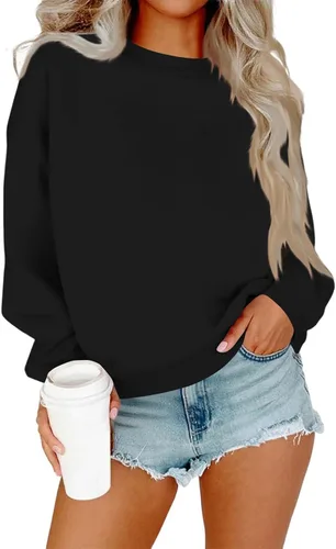 Vista 13 de Sudadera de manga larga para mujer, sudaderas de gran tamaño, ajuste holgado, color liso, tallas S-2XL