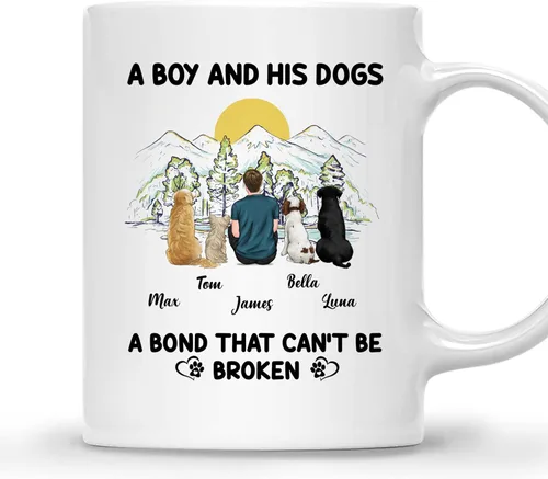 Vista 7 de Gossby Taza personalizada con texto en inglés «A Boy and His Dog», regalo personalizado para dueños de perros y hombres con diseño, nombre, razas