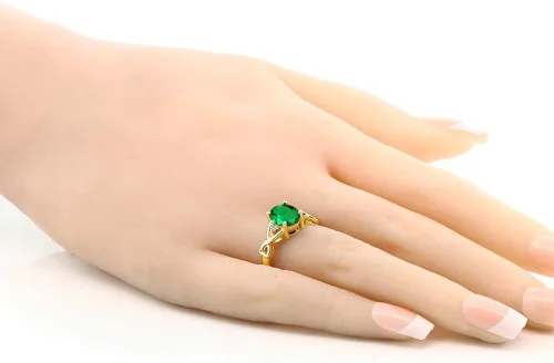 Vista 3 de Anillo de mujer de plata chapada en oro amarillo de 18 quilates con esmeralda y topacio blanco de imitación verde