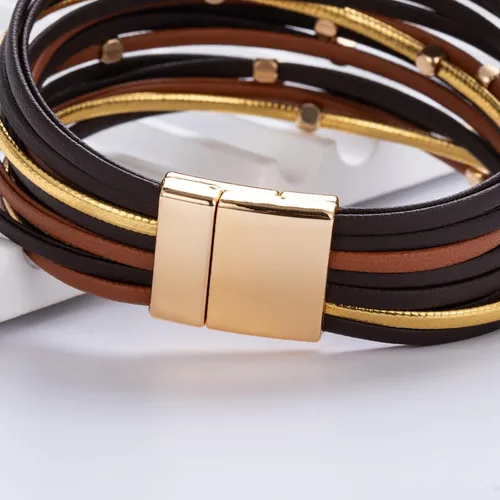 Vista 6 de FANCY SHINY Pulseras de cuero con cuentas, estilo bohemio, apilable, con cierre magnético