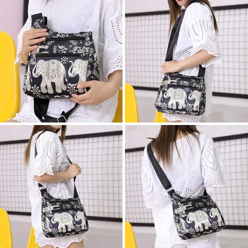 Vista 6 de Stuoye - Bolsa de nailon multibolsillos para mujer, cruzada, bolsa-monedero, para viajes