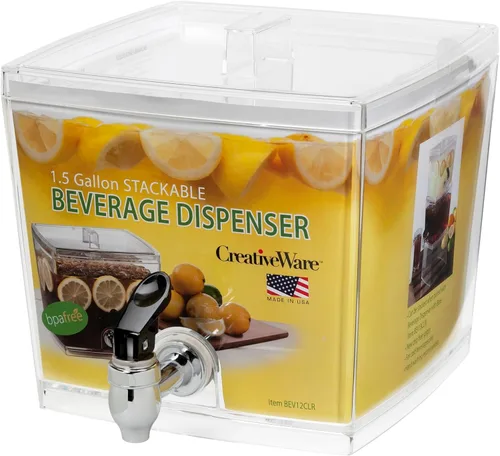 Vista 3 de CreativeWare Dispensador de bebidas sin funda base, 1.5 galones, transparente