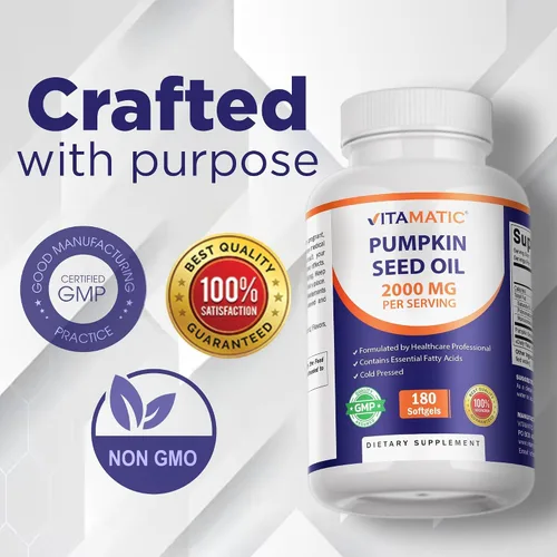 Vista 5 de Vitamatic Aceite de semilla de calabaza 2000 mg cápsulas de cápsulas, 180 cápsulas blandas 1000mg por cápsula blanda