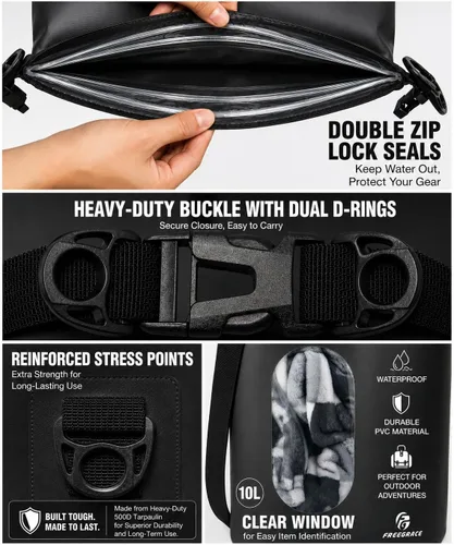 Vista 3 de Freegrace - Juego de 3 bolsas secas impermeables, bolsa seca con 2 cierres y correa de hombro desmontable; bolsa de cintura y funda para teléfono