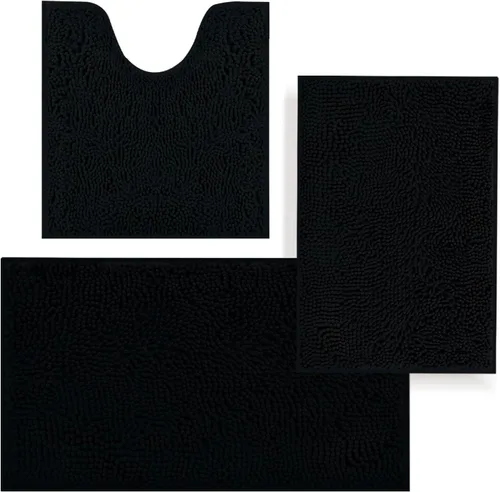 Vista 23 de Juego de alfombras de baño de 3 piezas, tapetes de baño para baño antideslizantes, alfombras de baño de felpilla gruesa, suaves y absorbentes, juego