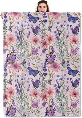 Vista 13 de Manta ligera de pájaros y mariposas, regalos para amantes de la naturaleza, manta de franela con rosa colorida y hortensias impresas para sofá