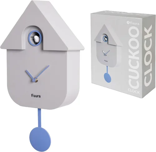 Vista 15 de Fisura - Reloj de pared de cuco a rayas azules y beige con esfera roja - Reloj de pared decorativo moderno, regalo único de decoración del hogar