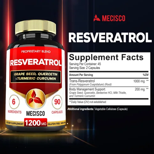 Vista 2 de Mecisco Suplemento de resveratrol trans con semilla de uva, cardo mariano y más - Resveratrol - 6 soportes herbales para el sistema inmunológico