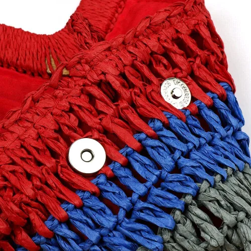 Vista 5 de Bolso de mano tejido colorido hecho a mano de bambú para mujer