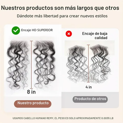 Vista 4 de EMMOR Cabello humano virgen invisible con bordes de encaje HD para mujer, cabello humano virgen, reutilizable, color negro natural, rizado, 2