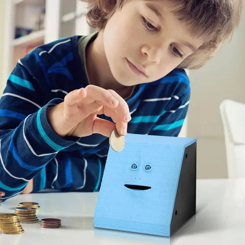 Vista 5 de Banco de ahorro para comer monedas, con pilas, caja de ahorro de dinero para niños de 3 años en adelante, para niños, niñas, adultos, Navidad