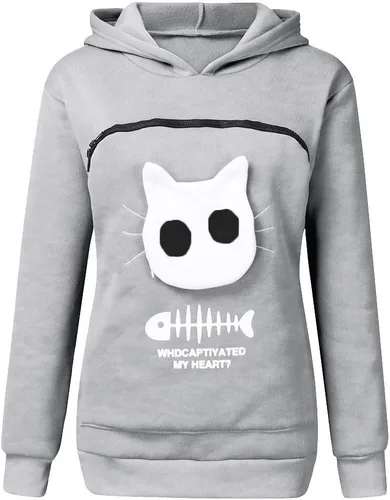 Vista 2 de Sudadera con capucha para mujer, diseño de gatito y cachorro, bolsa de animales, transpirable, para llevar al gato