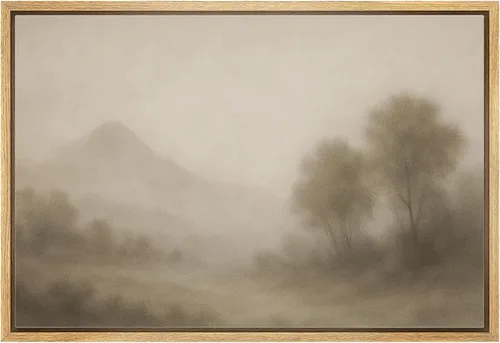 Vista 22 de SIGNLEADER Lienzo enmarcado para pared, pinos resistentes en acantilado, árbol de montaña en tono sepia, ilustración de paisaje, arte moderno