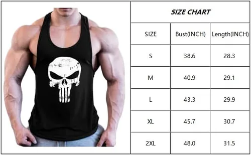 Vista 5 de utcoco Camisetas sin mangas con estampado de calavera para hombre, para gimnasio, entrenamiento muscular, de algodón peinado