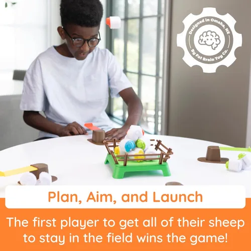 Vista 3 de Fat Brain Toys Heap-O-Sheep - Juego de mesa familiar para niños y adultos, juego de catapultar ovejas, 6 a adultos, 2 a 4 jugadores