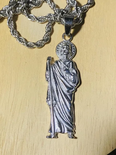 Vista 6 de San Judas - Colgante de plata para hombre y mujer, cadena de cuerda de acero inoxidable real de 0.118 in, joyería Mans, colgante de joyería