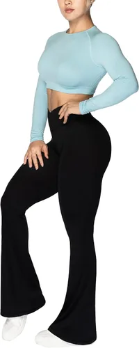 Vista 6 de Sunzel Leggings acampanados, pantalones de yoga cruzados con control de abdomen, cintura alta y pierna ancha