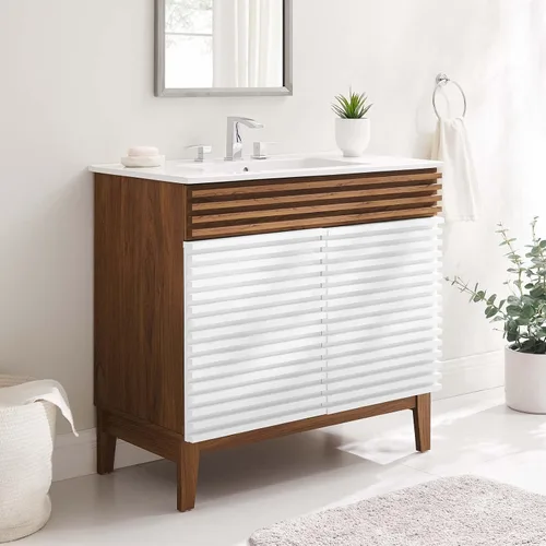 Vista 42 de Modway Render 23.5" tocador de baño en nogal (lavabo no incluido)