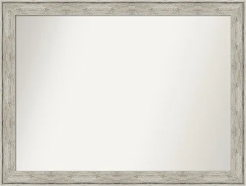 Vista 132 de Amanti Art Espejo de baño plateado para sobre el fregadero, 28 x 37 pulgadas, elegante espejo rectangular de peltre cepillado, marco de madera