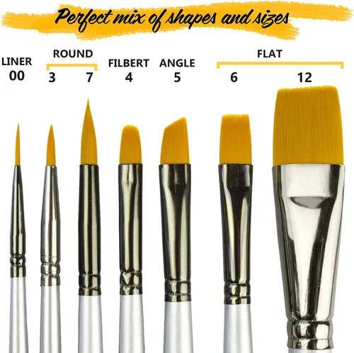 Vista 4 de Pinceles de pintura artística para pintura acrílica, acuarela, óleo, gouache, pinceles para pintura corporal y facial para adultos. Juego de 7