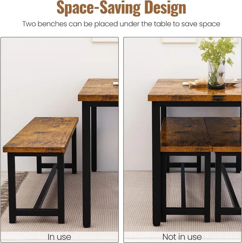 Vista 7 de Elegante juego de mesa de comedor de 3 piezas de 43.3 pulgadas para 4 personas con banco, diseño compacto que ahorra espacio, duradera y fácil